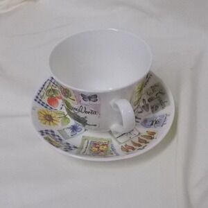 Roy Kirkham My Garden Fine Bone China Tea Cup Saucer Set England 1997 Botanical